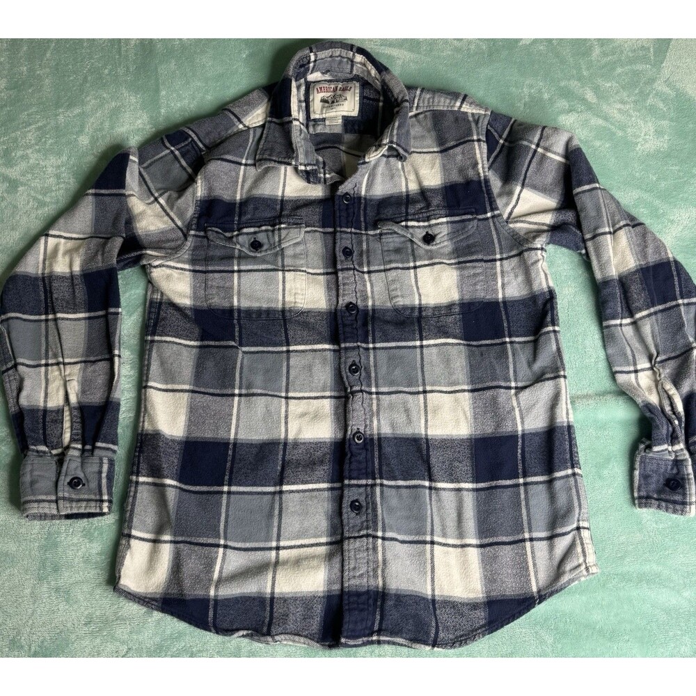 American Eagle Outfitters Mens Plaid Flannel Button Up Shirt Blue Size S